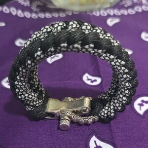 Black & White Braided Paracord Bracelet with Silver Clasp